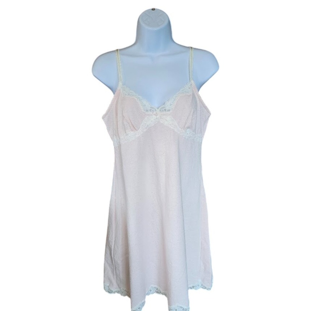 Kenan Lace Trim Chemise Nightgown Women M Pink Floral Jacquard Coquette Dainty